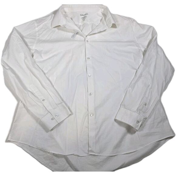 Calvin Klein Mens Slim Fit Dress Shirt White Lined XXL 2XL Busines Casual Button - Picture 1 of 7
